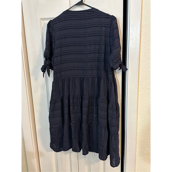 Altar'd State Women's Striped Tiered Babydoll Mini Dress Navy Blue Size Medium - Picture 8 of 9
